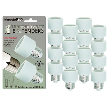 Socket Extender, 1 In, Stackable, 660 W Watts, 120 V Volt, White, PK 12